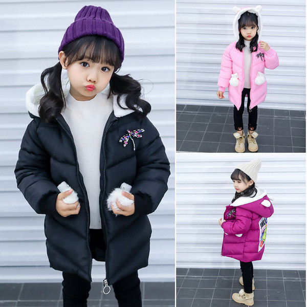 Modern gyerekkabát lányoknak színes rátéttel, három színben