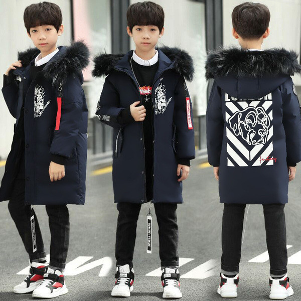 Modern gyerek kabát fiúknak színes applikációs hosszú modellel három színben