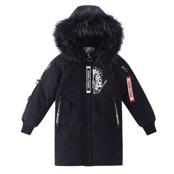 Modern gyerek kabát fiúknak színes applikációs hosszú modellel három színben