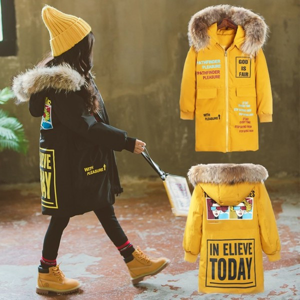 Modern gyerekkabát lányoknak, kapucnival, két színben