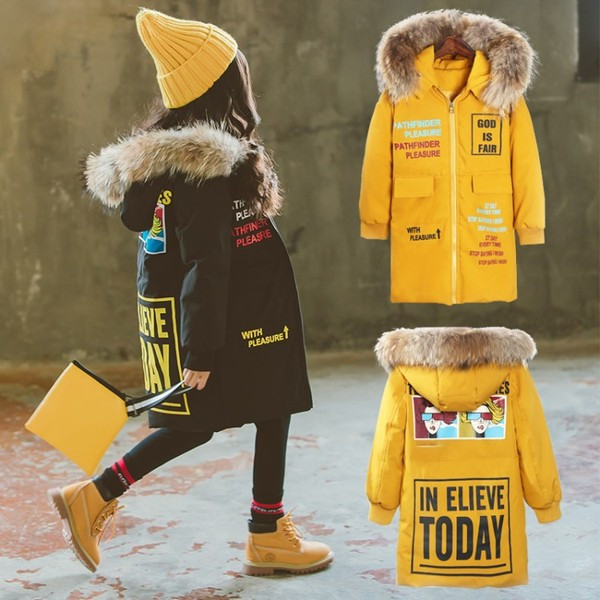 Modern gyerekkabát lányoknak, kapucnival, két színben