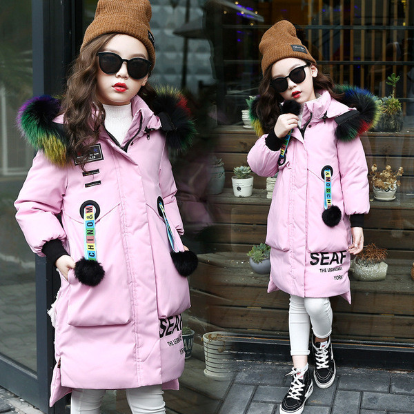 Modern gyerekkabát színes pehely hosszú modellel három színben