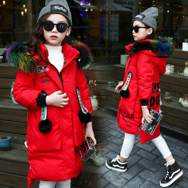 Modern gyerekkabát színes pehely hosszú modellel három színben