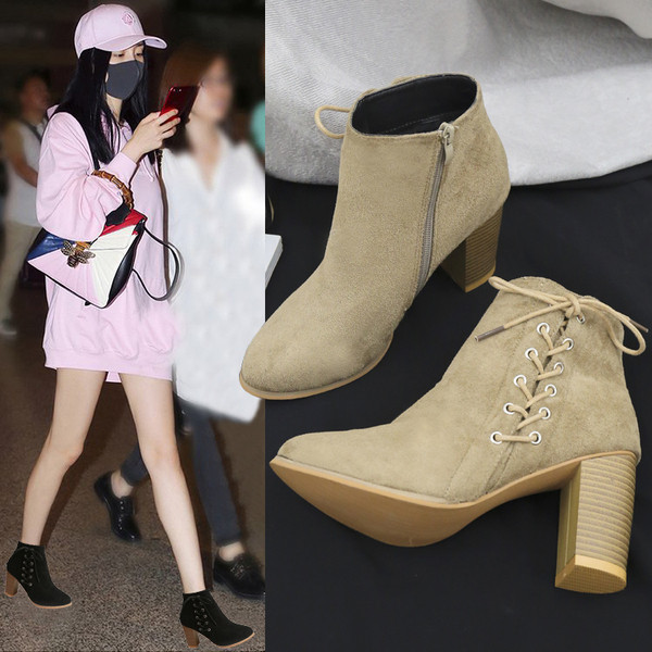 Modern női csizma eco velúr fűzővel bézs és fekete színben