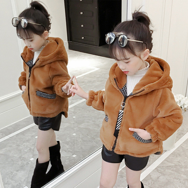 Μοντέρνο μπουφάν με δύο πρόσωπα για κορίτσια με τσέπες και κουκούλα