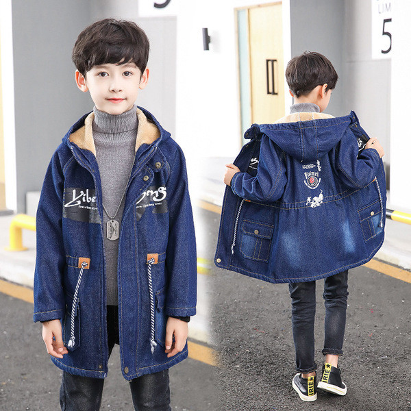 Modern gyerek farmer dzseki fiúknak kapucnival