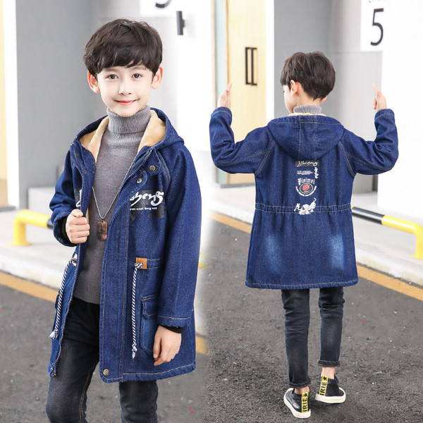 Modern gyerek farmer dzseki fiúknak kapucnival