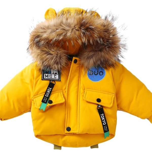 Modern, sárga színű gyerekkabát fiúknak és lányoknak egyaránt