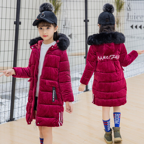 Téli gyerek kabát lányoknak felirattal és kapucnival két színben