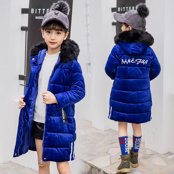 Téli gyerek kabát lányoknak felirattal és kapucnival két színben