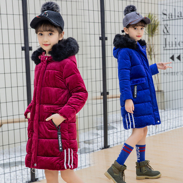 Зимно детско яке за момичета с надпис и качулка в два цвята
