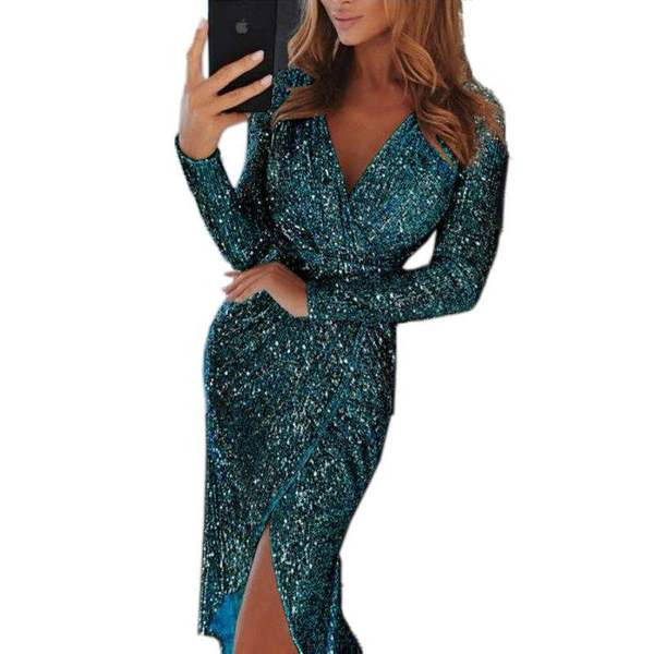 Stílusos női ruha mély V-nyakkal, több színben