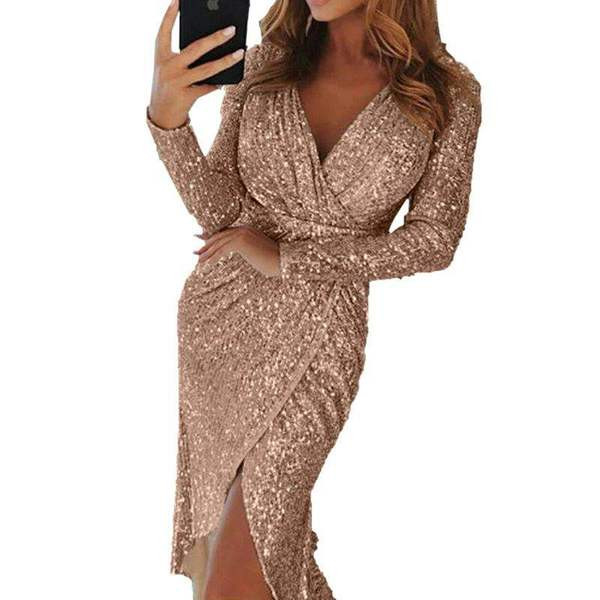 Stílusos női ruha mély V-nyakkal, több színben