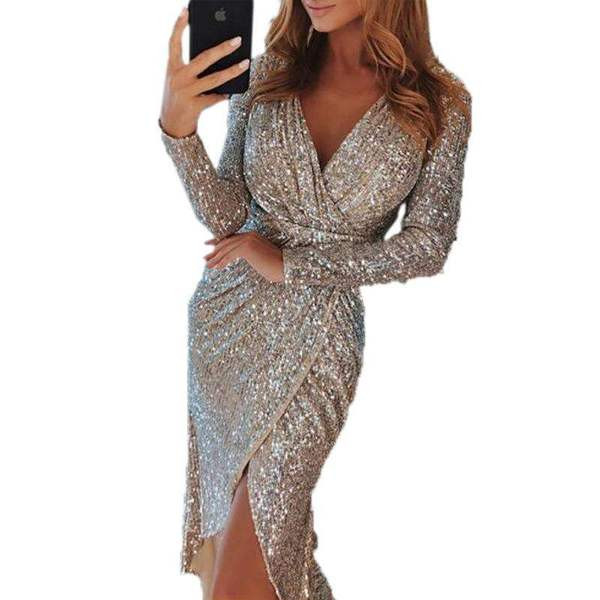 Stílusos női ruha mély V-nyakkal, több színben