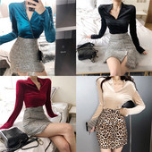 Stílusos női blúz V-nyakú bársony nyakkivágással