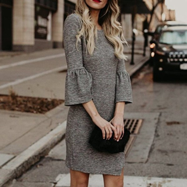 Modern női ruha 3/4 ujjú szürke színben