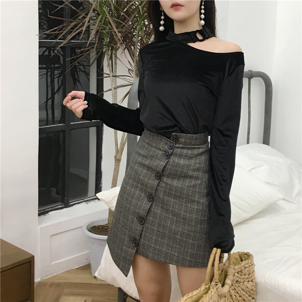 Modern női bársony blúz két színben