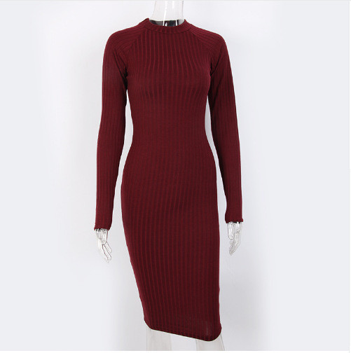 Női ruha O-nyakú és hosszú ujjú három színben