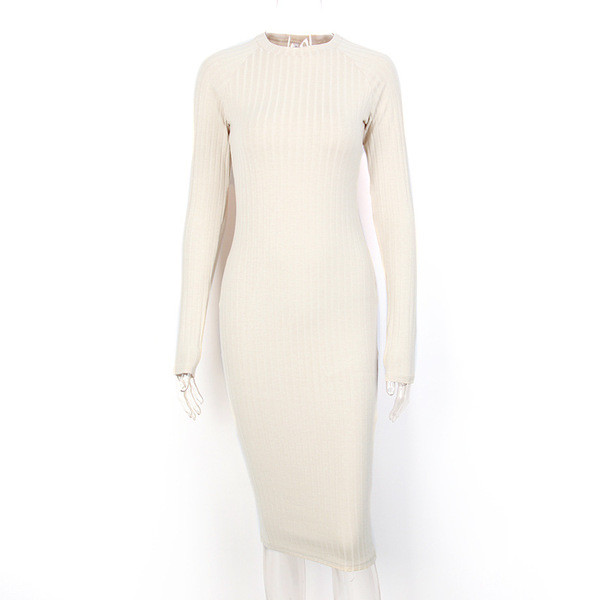 Női ruha O-nyakú és hosszú ujjú három színben