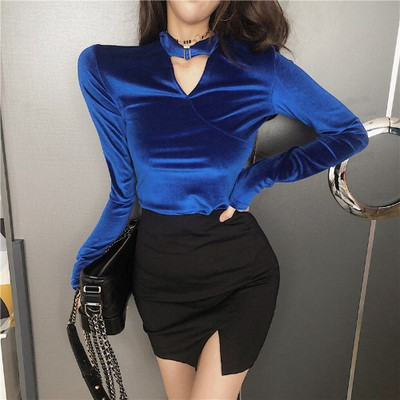 Modern női bársony blúz négy színben