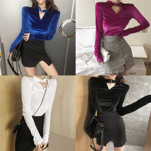 Modern női bársony blúz négy színben