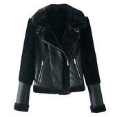 Модерно дамско яке от еко кожа с пух в черен цвят