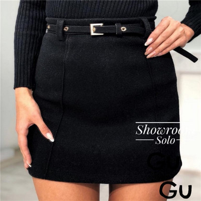 Stílusos női téli szoknya magas derékkal és övvel több színben