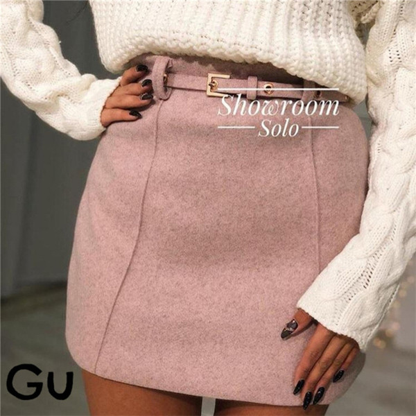 Stílusos női téli szoknya magas derékkal és övvel több színben