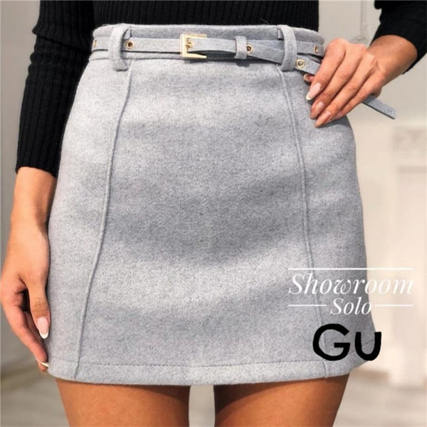 Stílusos női téli szoknya magas derékkal és övvel több színben