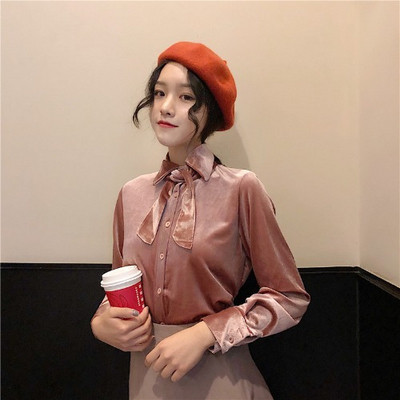 Елегантна дамска риза от кадифе в два цвята