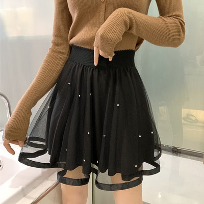 Μοντέρνο μοντέλο  γυναικεία φούστα με ελαστική μέση σε μαύρο χρώμα
