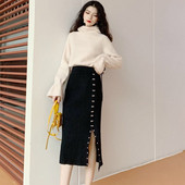 Stílusos női szoknya Karcsú modell fém elemekkel fekete színben