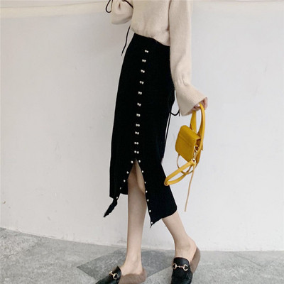 Stílusos női szoknya Karcsú modell fém elemekkel fekete színben