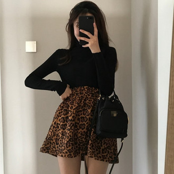 Aktuális női szoknya gumírozott derékkal, leopárd mintával