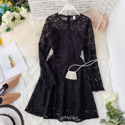 Elegáns női csipkeruha, hosszú ujjal több színben