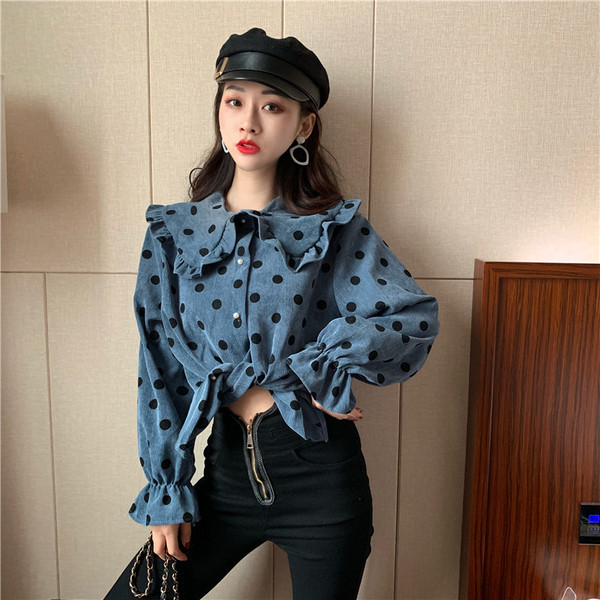 Modern női pöttyös ing három színben