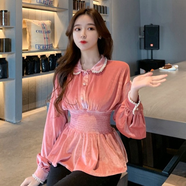 ΝΕΟ μοντέλο γυναικεία μπλούζα με βελούδο και πέρλες  δύο χρωμάτων