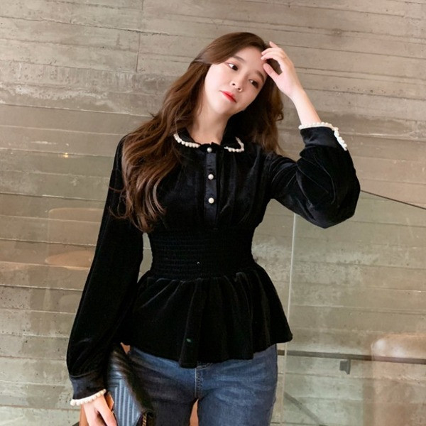 ΝΕΟ μοντέλο γυναικεία μπλούζα με βελούδο και πέρλες  δύο χρωμάτων