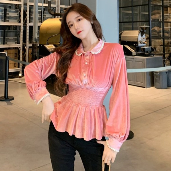 ΝΕΟ μοντέλο γυναικεία μπλούζα με βελούδο και πέρλες  δύο χρωμάτων