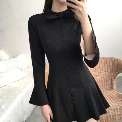 Rochie elegantă de damă în negru, cu o panglică