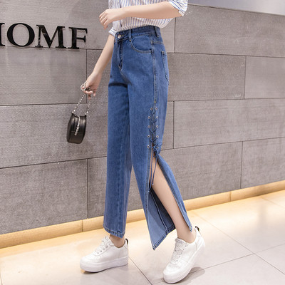 Modern női farmer magas derékkal, oldalsó megkötővel, két színben