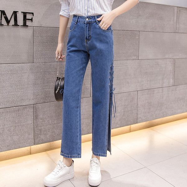 Modern női farmer magas derékkal, oldalsó megkötővel, két színben