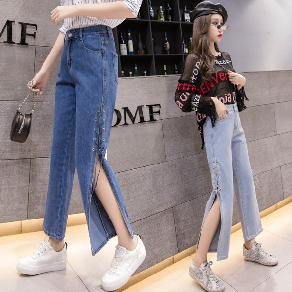 Modern női farmer magas derékkal, oldalsó megkötővel, két színben