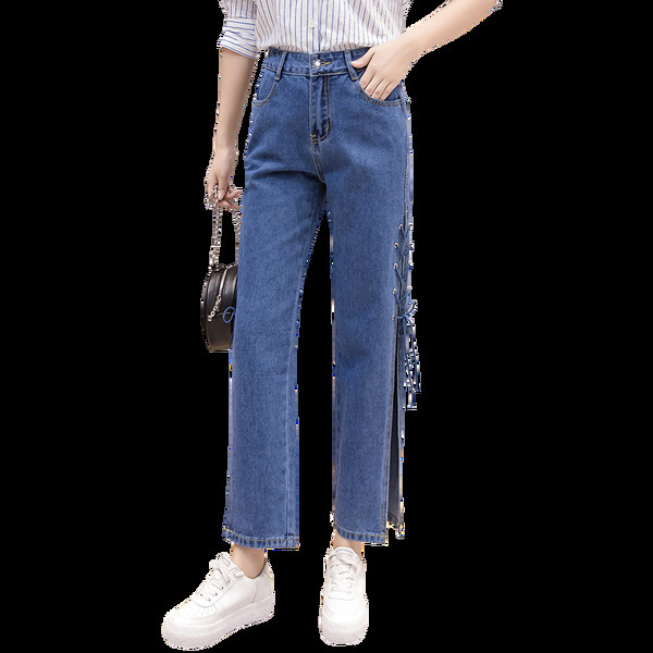 Modern női farmer magas derékkal, oldalsó megkötővel, két színben