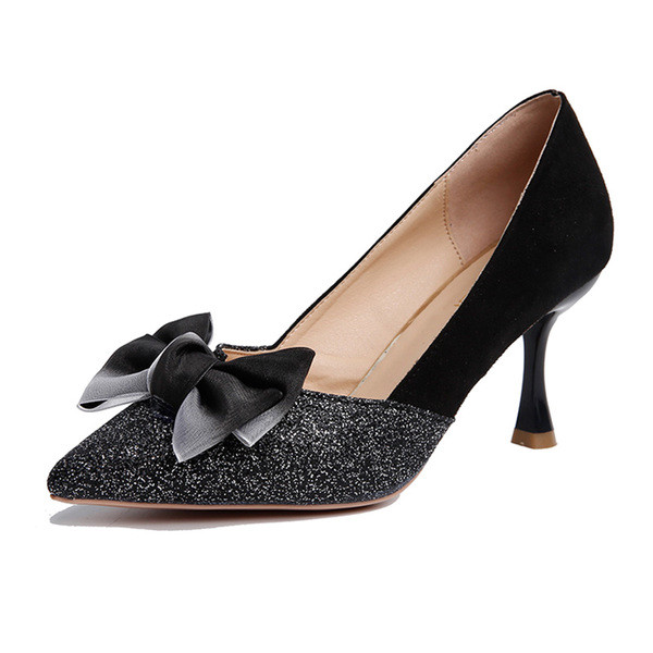 Γυναικεία κομψά παπούτσια με ψηλό τακούνι σε δύο χρώματα με κορδέλα