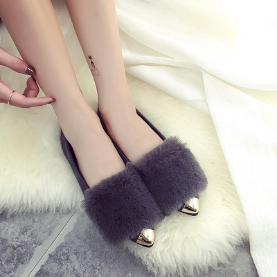 Модерни дамски обувки с пух в два цвята