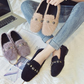 Дамски модерни обувки с пух в три цвята