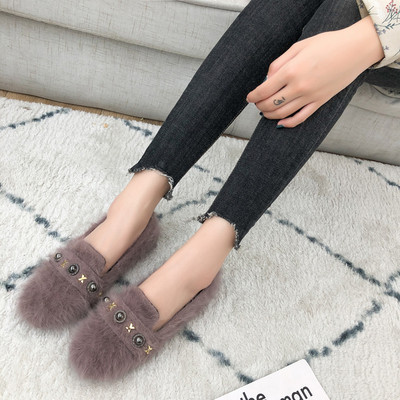 Дамски модерни обувки с пух в три цвята