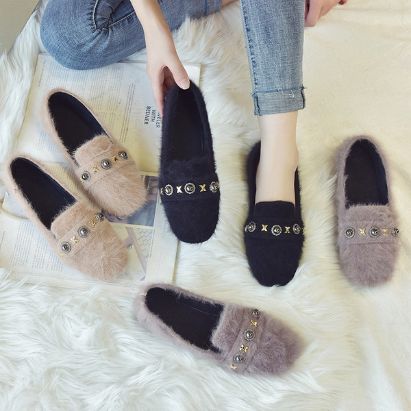 Дамски модерни обувки с пух в три цвята