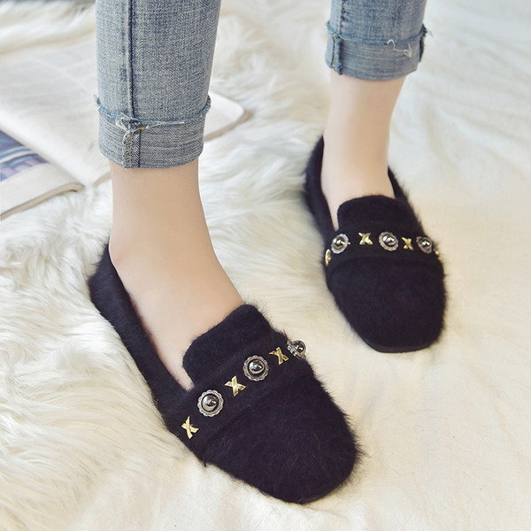 Дамски модерни обувки с пух в три цвята